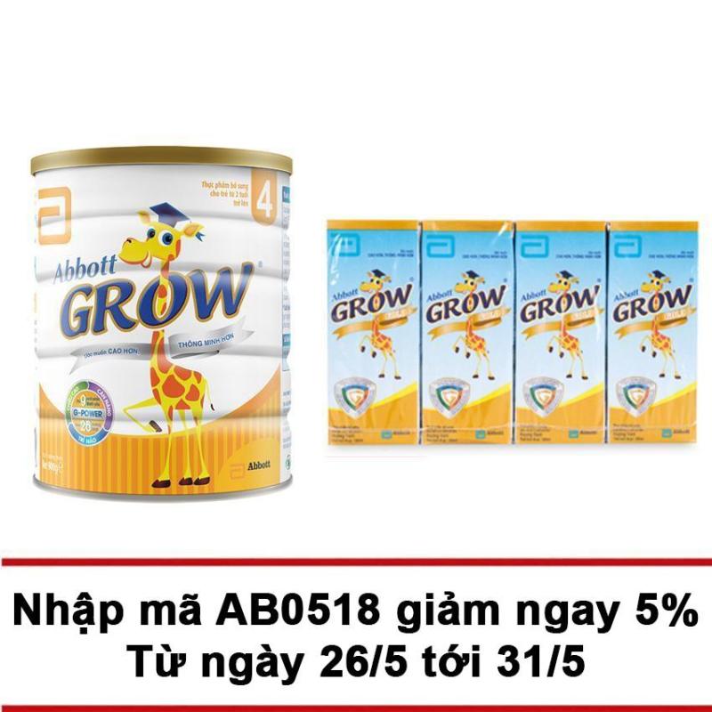 Bộ 1 Sữa bột Abbott Grow 4 G-Power Hương Vani 900g + Tặng 1 lốc sữa nước Grow 180ml