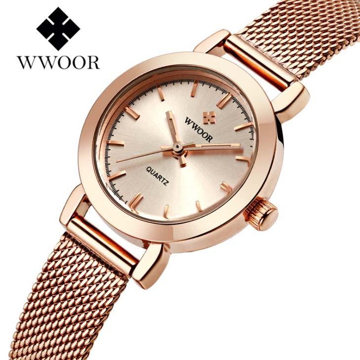 Đồng hồ nữ thời trang dây nhuyễn thép không gỉ cao cấp WWOOR 8823 (M vàng)