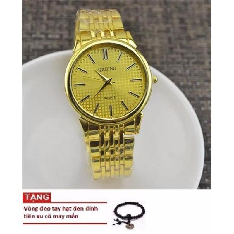 Đồng hồ nam doanh nhân QJ112 dây thép mạ vàng cao cấp TẶNG CHUỖI HẠT TIỀN XU MAY MẮN bán chạy