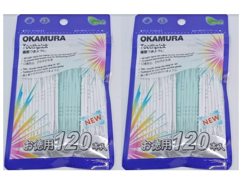 2 Gói Tăm Nhựa Nha Khoa Cao Cấp Tiện Dụng Nhật Bản Gói 120 Chiếc - Okamura (Japan)