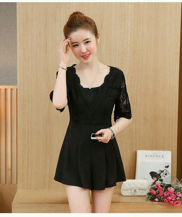 Jumpsuit short phối ren tay lửng SET051