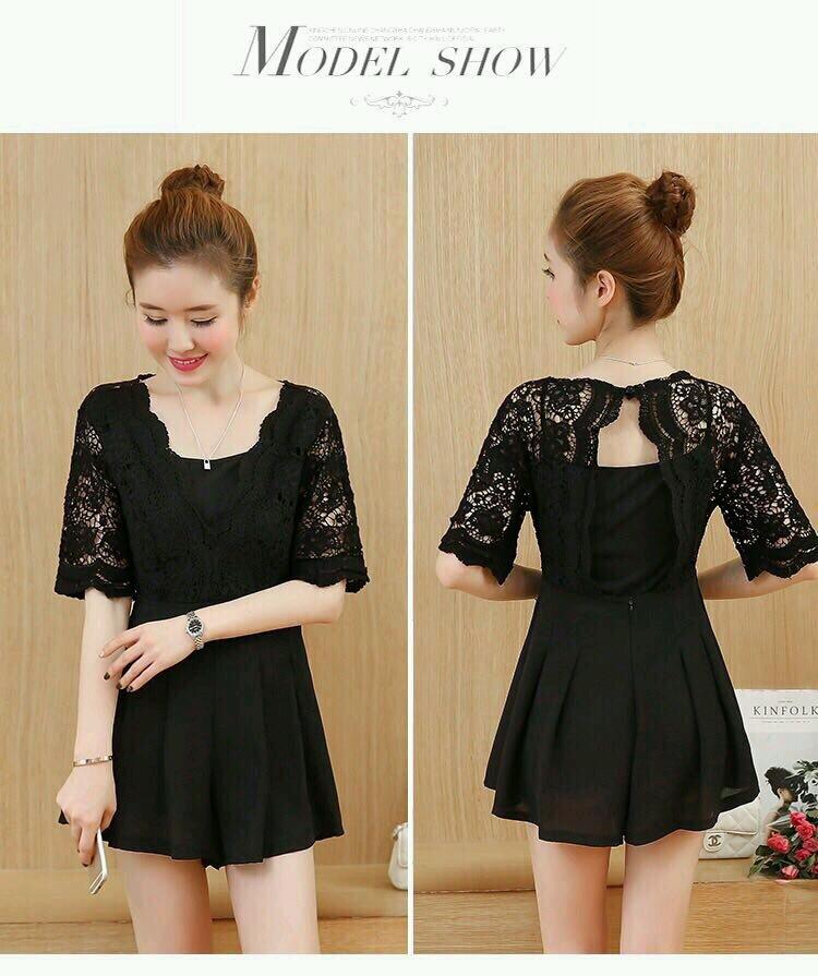 Jumpsuit short phối ren tay lửng SET051