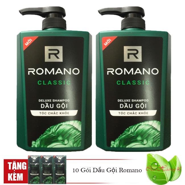 Combo 2 chai dầu gội Romano Classic ( 650ml x2=1300ml)+Tặng dây gội Romano 10 gói