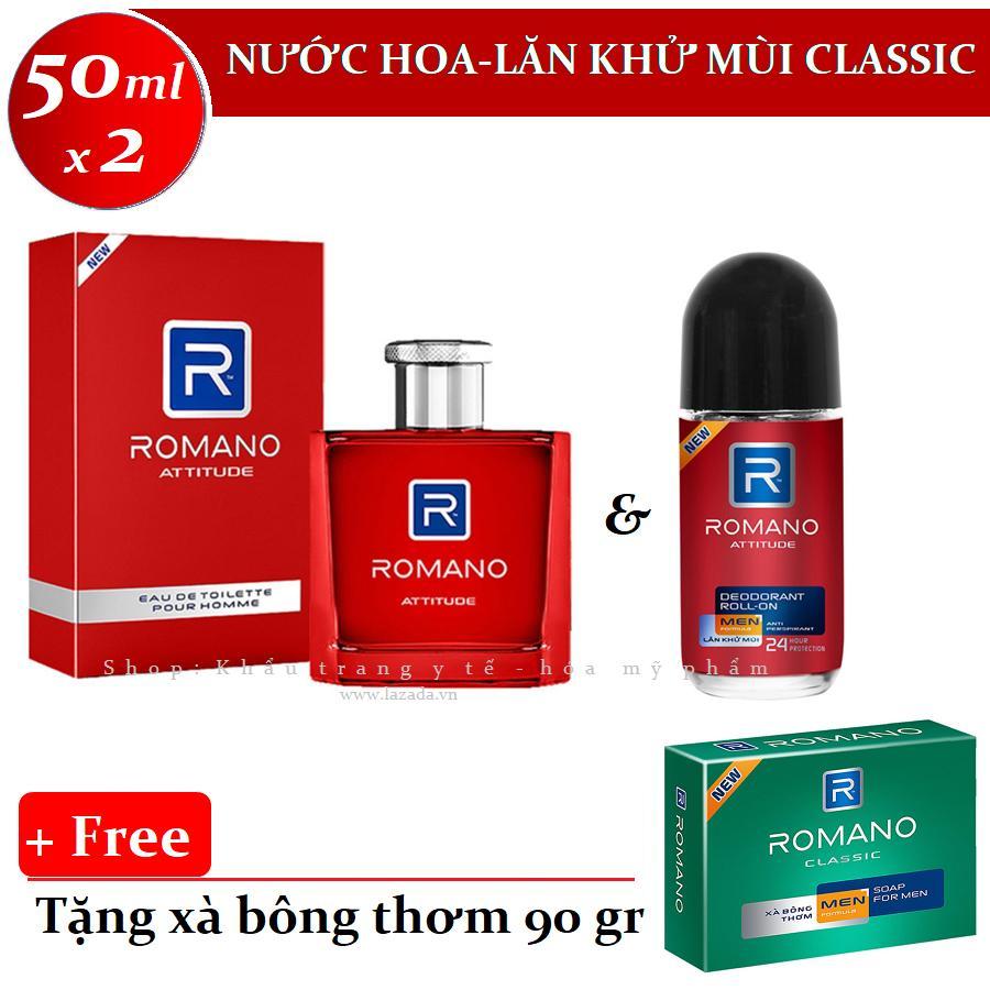 [Hcm]Romano - Bộ Sản Phẩm Nước Hoa 50 Ml + Lăn Khử Mùi 50 Ml - Attitude ++ Tặng Xà Bông Tắm 90 G