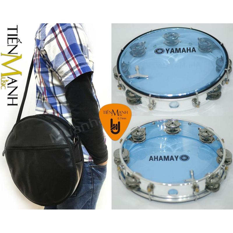 Combo Trống lắc tay và Bao đựng Lục Lạc Gõ Bo Tambourine Yamaha MT6-102B (Xanh Trong Suốt - Trống chơi nhạc chế gõ po - Xipo - Tặng móng gẩy Tiến Mạnh Music)