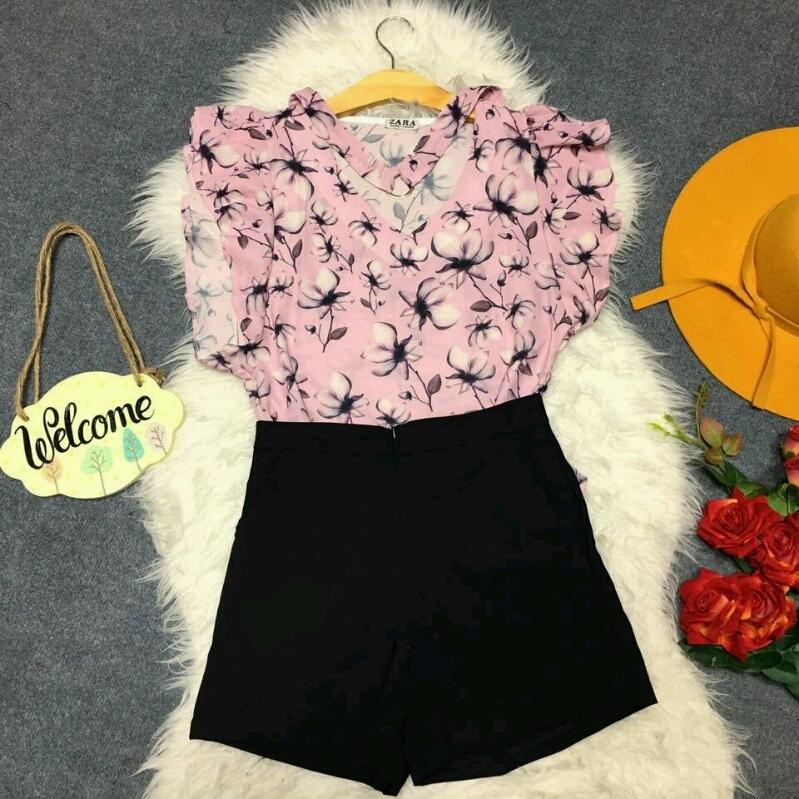 Set bộ áo tay bèo và quần short SET039