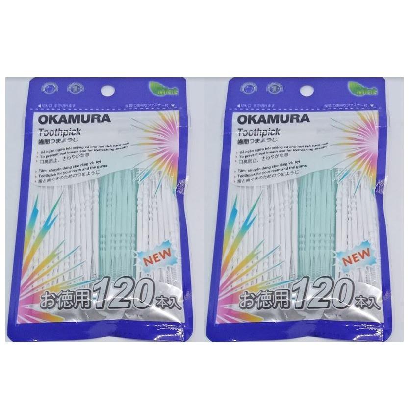 2 gói Tăm nhựa nha khoa cao cấp tiện dụng Nhật bản gói 120 chiếc – Okamura (Japan)