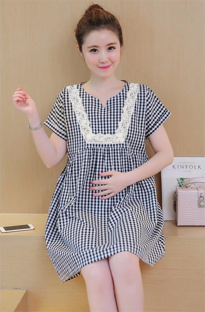 Đầm suông ca rô phối ren chữ U D073