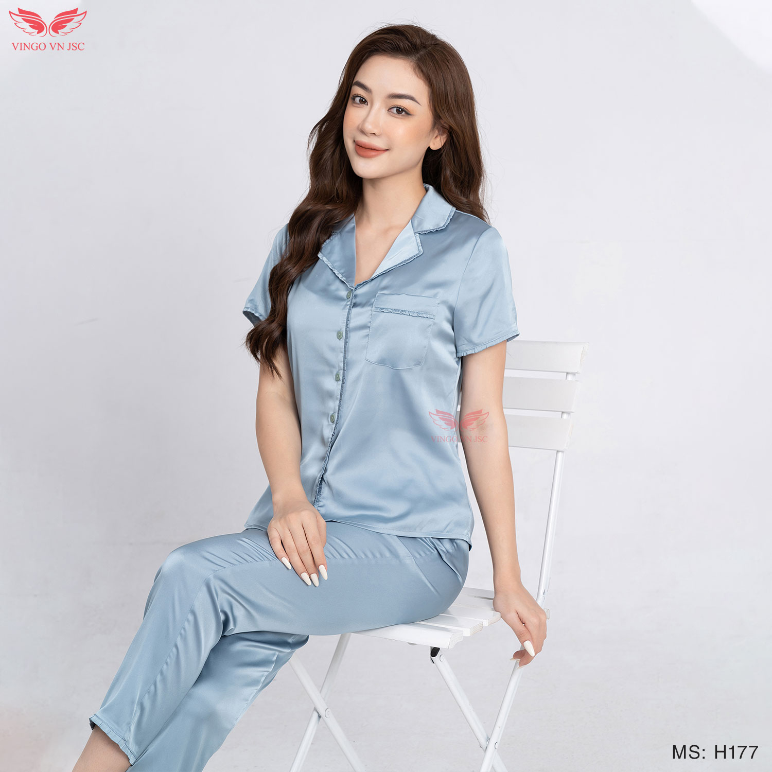 Đồ bộ nữ pijama mặc nhà lụa cao cấp mùa hè VINGO BRALAB tay ngắn quần dài trơn màu tối trung niên TC