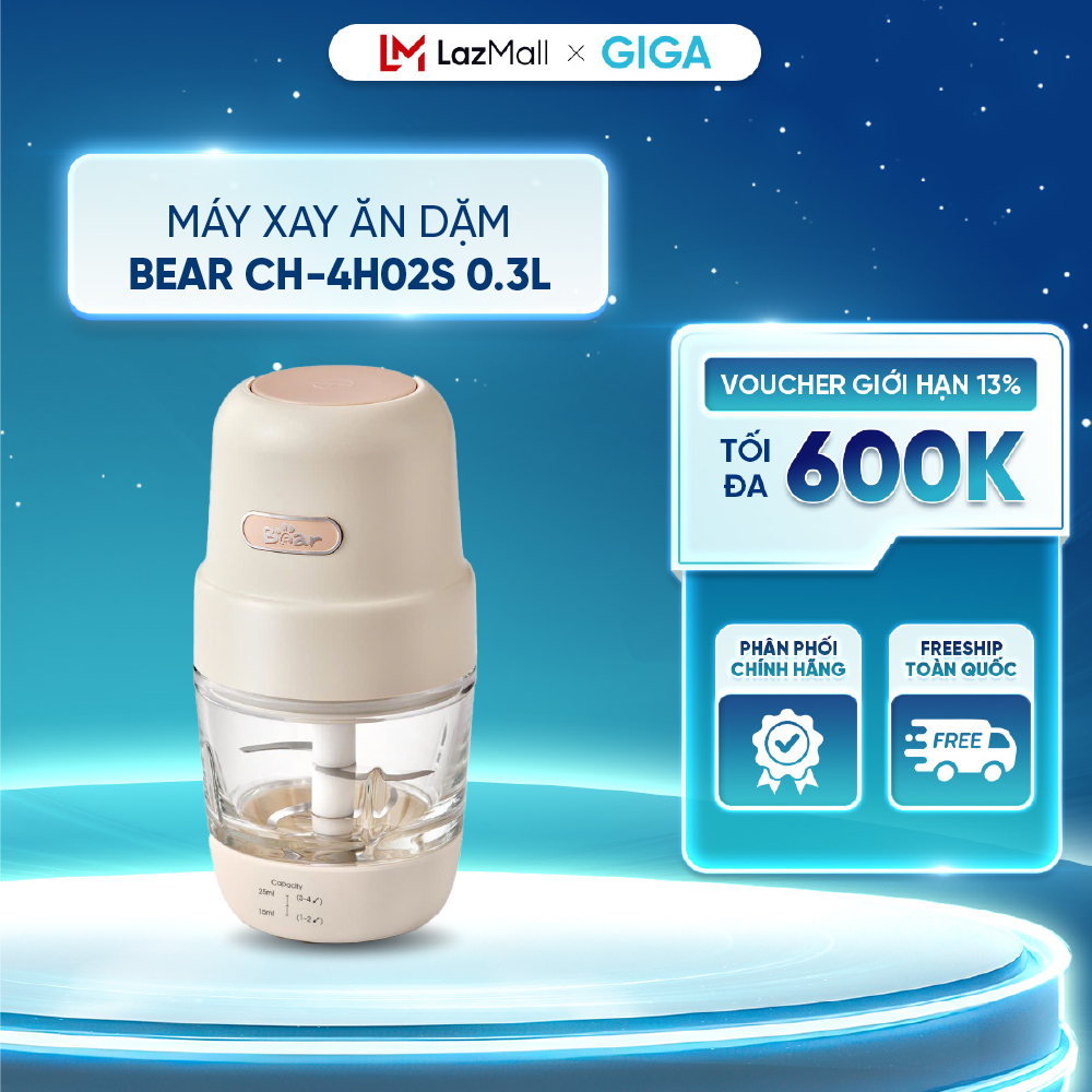 Máy xay ăn dặm Bear 0.3L CH-4H02S (Bản Quốc Tế) - Công suất 200W - Xay được cháo rau củ thịt trái cây và gia vị
