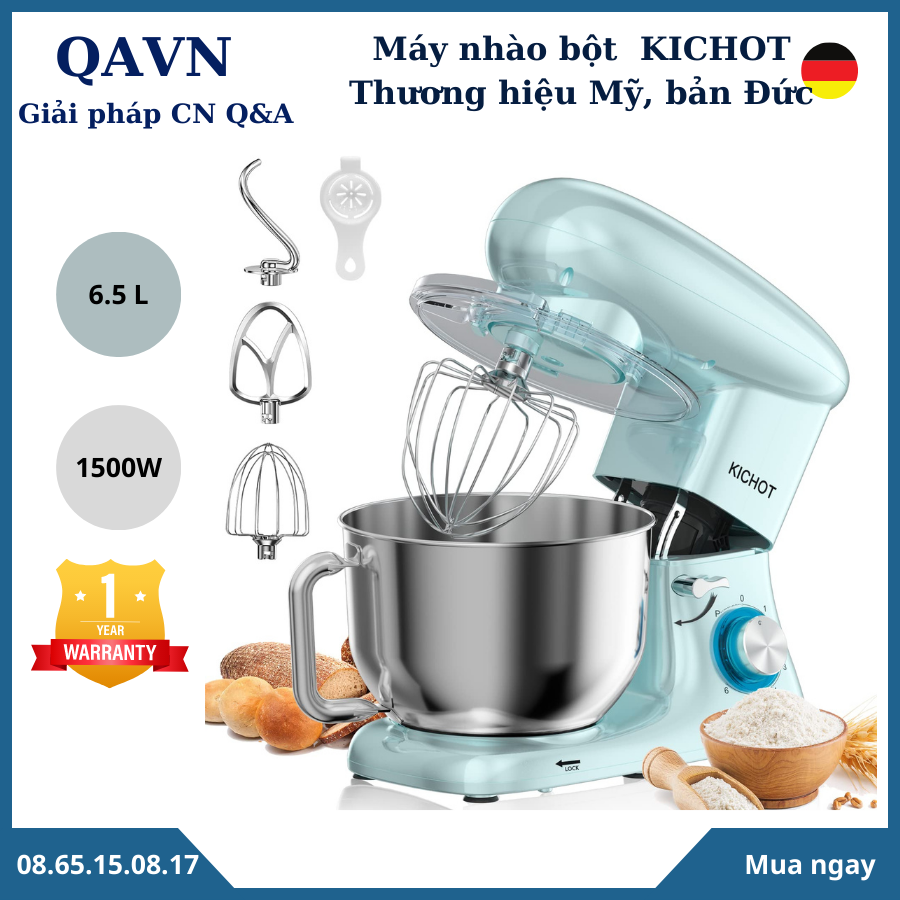 (Hàng xuất Mỹ) Máy nhào bột KICHOT 6.5L 1500W - trộn bột đánh kem đánh trứng làm chả giò trà bông kh