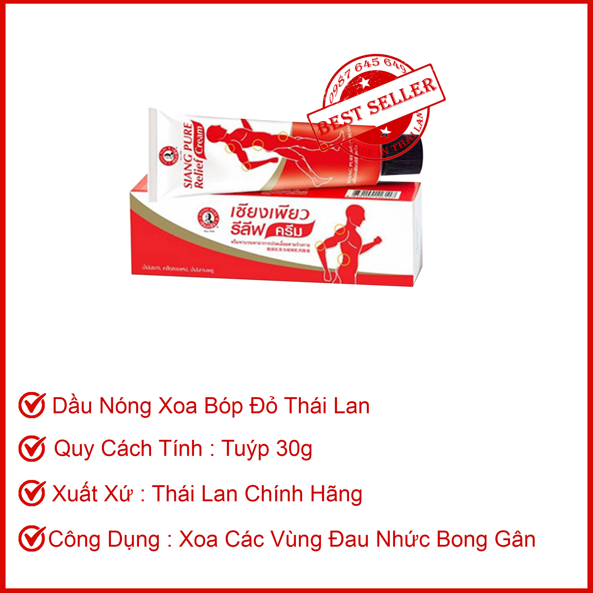 [Hcm]Dầu Nóng Xoa Bóp Đỏ Thái Lan Siang Pure 30G