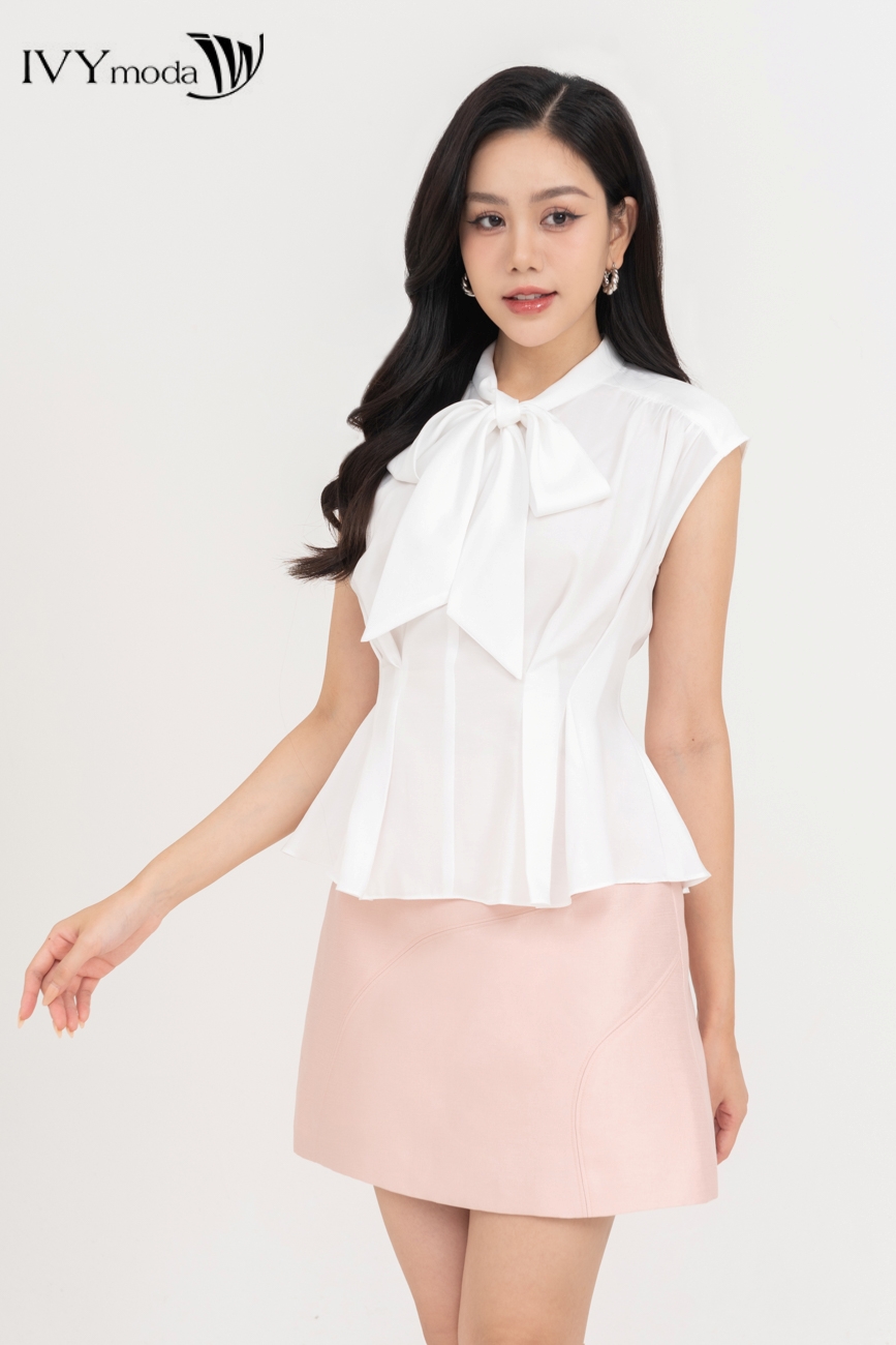 Áo sơ mi peplum cổ nơ IVY moda MS 16M8717