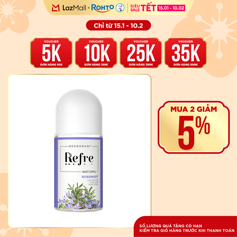 Lăn khử mùi chiết xuất thiên nhiên Refre Natural Rosemary Hương Hương Thảo 40ml