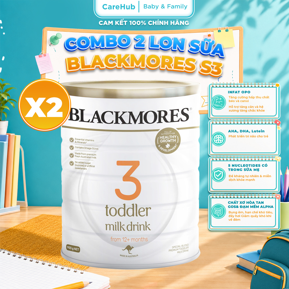 [Date 4/2027] Combo 2 Lon Sữa Số 3 Blackmores Toddler Milk Drink 900g - Hàng Úc Chính Hãng