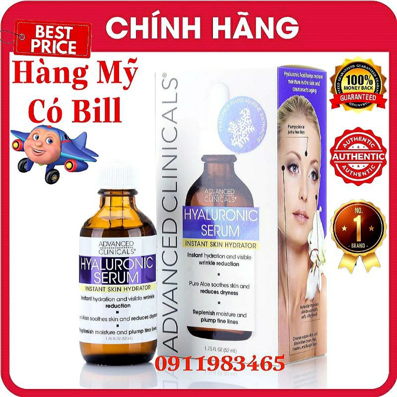 [Hcm]Advanced Clinicals Hyaluronic Serum Cấp Nước Hàng Mỹ Cam Kết
