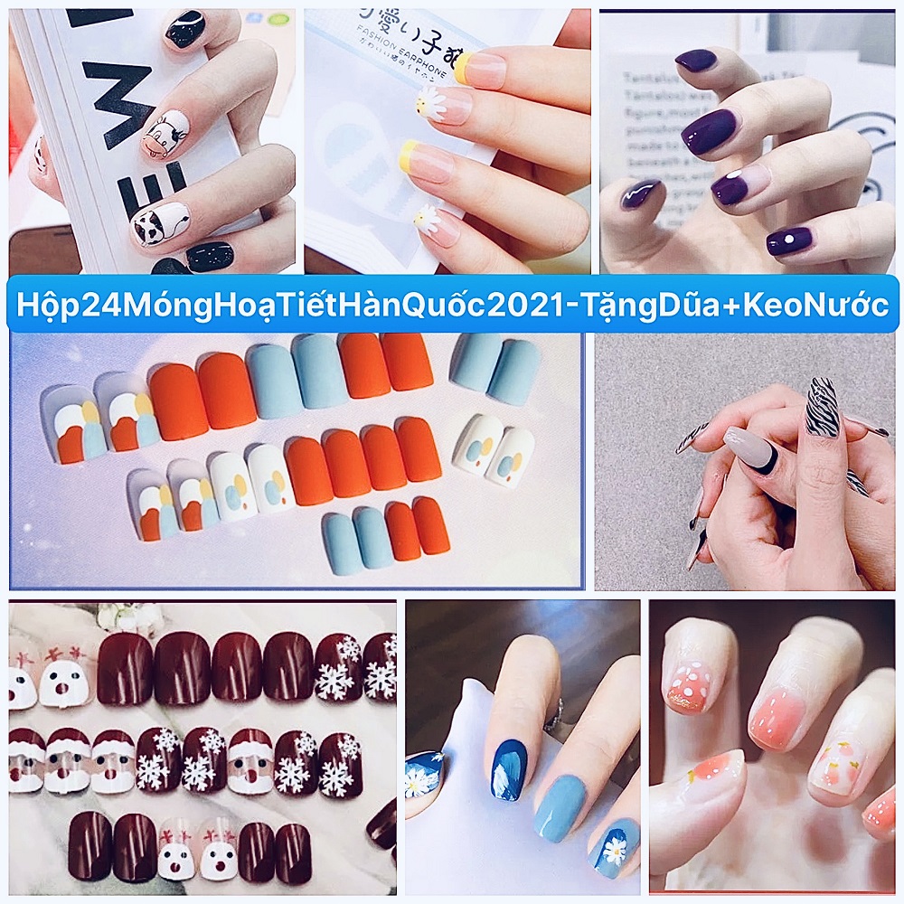 Hộp 24 Móng Tay Giả Họa Tiết Vẽ Sẵn “Tặng Keo + Dũa Móng”