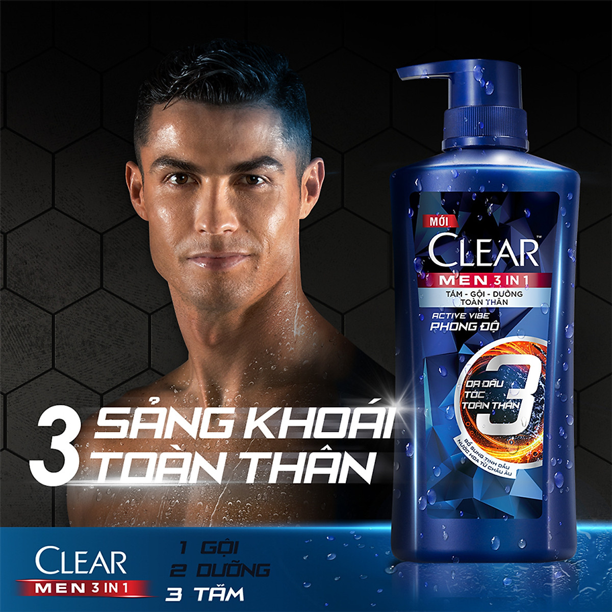 Dầu tắm gội Clear Men 3 trong 1 Active Cool 630g