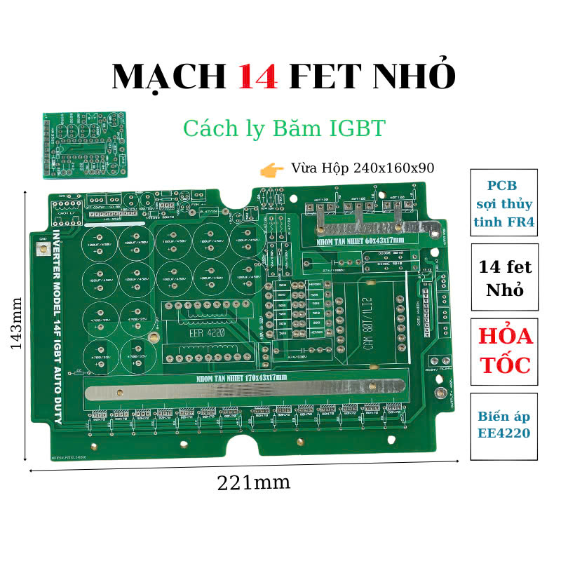PCB bo mạch kích điện 14 fet đảo pha băm IGBT (sợi thủy tinh FR4) - Linh kiện điện tử Quỳnh Diễn