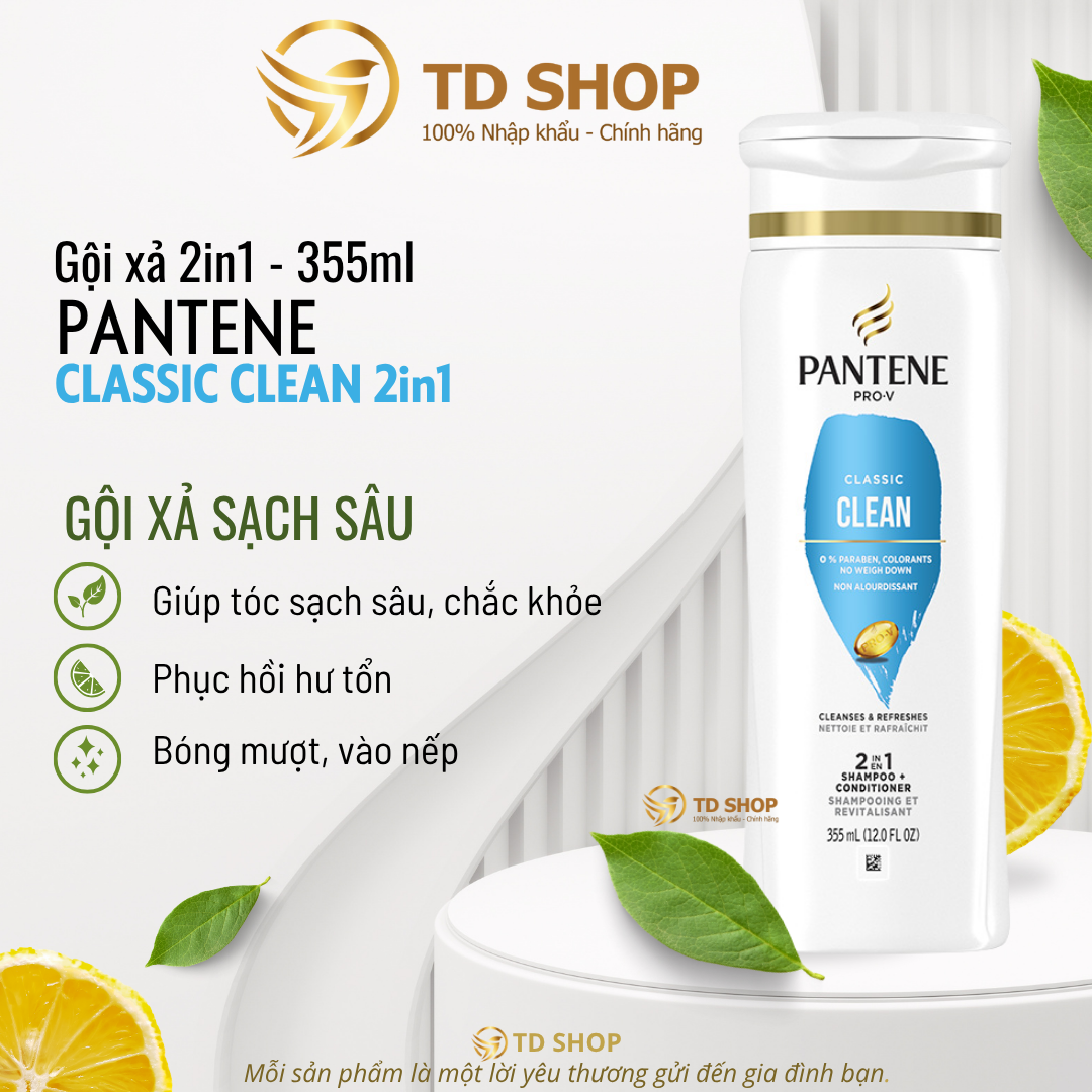 [NK Mỹ] Dầu gội và xả Pantene 2IN1 355ml Classic Clean I Sheer Volume I Moisture renewal- TD Shop