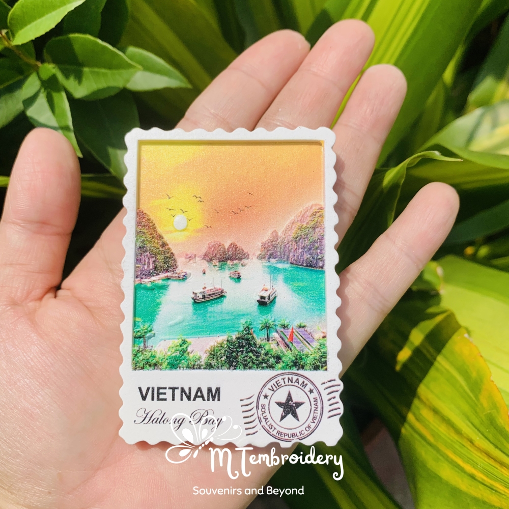 Nam châm tủ lạnh Việt Nam hình con tem in 3D chủ đề thắng cảnh con người Việt Nam