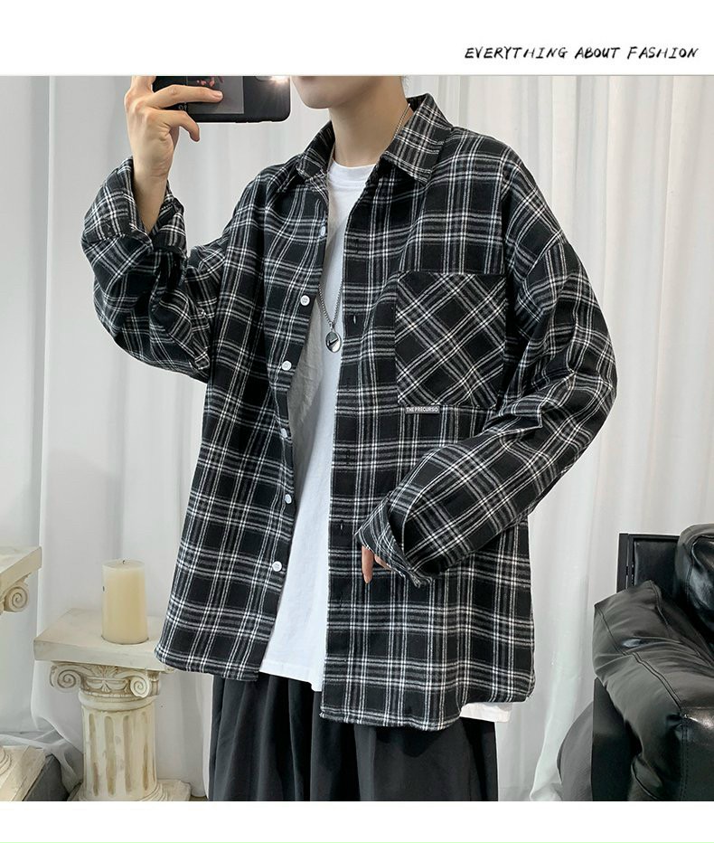 Áo sơ mi nam tay dài áo khoác sơ mi caro Flannel có túi form rộng năng động kiểu dáng Hot Trend