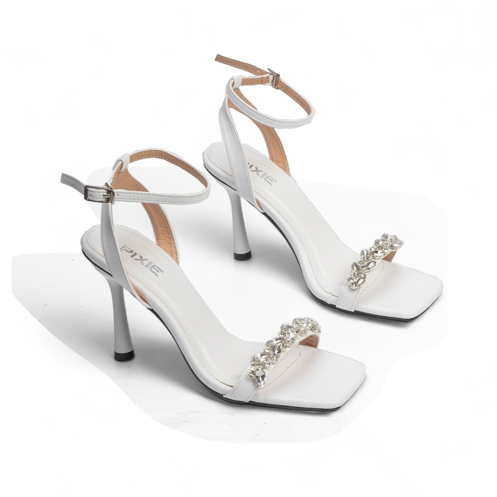 Giày Sandal Cao Gót Nữ 9cm Quai Đính Đá Pixie E156