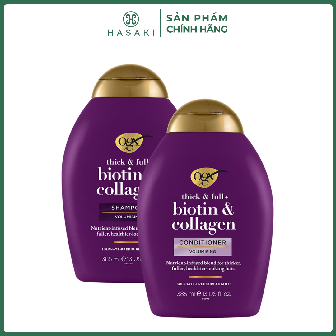 Bộ Gội Xả OGX Biotin & Collagen Làm Dày Tóc Biotin & Collagen Shampoo And Conditioner 2x385ml Hasaki
