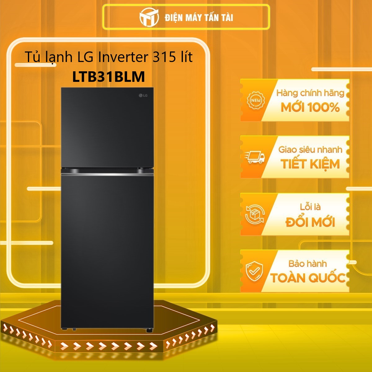 Tủ lạnh LG Inverter 315 lít LTB31BLM - Ngăn đá trên, màu đen, dung lượng lớn