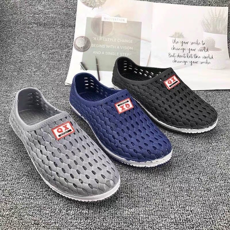 [HCM]Giày nhựa dẻo Lỗ tổ ong đi mưa  bít mũi nam nữ (Xanh Ghi) - GL006