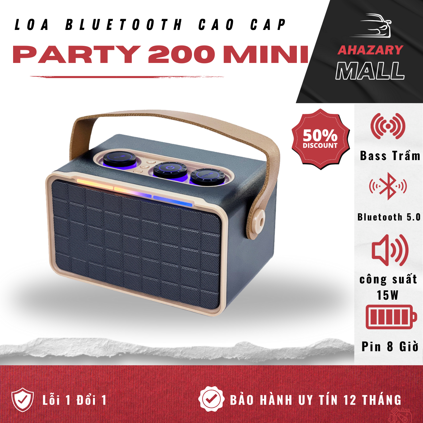 [3-13.9 voucher 8%] Loa Bluetooth JBL Party 200 Mini  Loa Nghe Nhạc Âm Thanh Siêu Bass Cực Mạnh   Ba