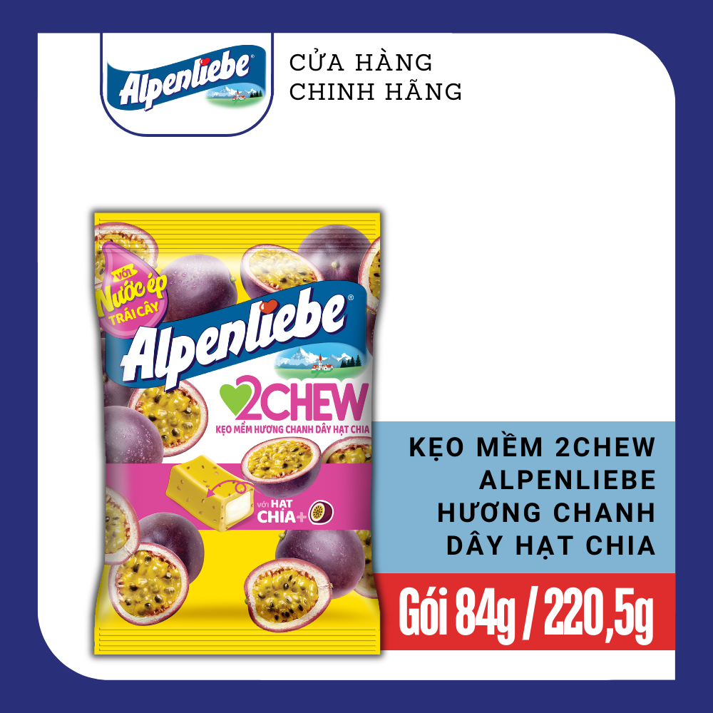 Kẹo Mềm Alpenliebe 2Chew từ nước ép trái cây hương Dâu Nho Chanh dây hạt chia và phiên bản Trung Thu