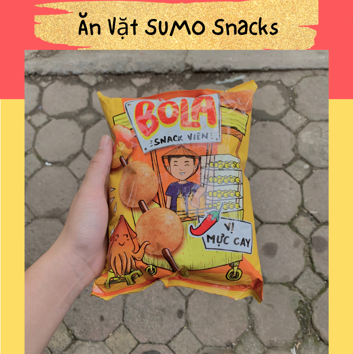 Bịch 10 Gói Bim Bim Snack Viên Vị Mực Cay Bola Oishi 35/40g - Ăn Vặt Sumo Snack