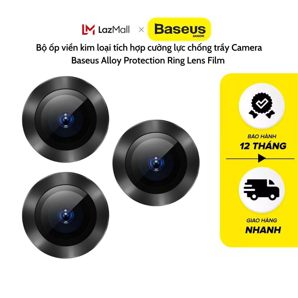 [HCM]Bộ ốp viền kim loại tích hợp cường lực chống trầy Camera Baseus Alloy Protection Ring Lens Film