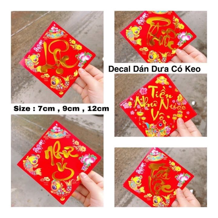 10 Tấm decal dán dưa hấu  bánh Tết có keo nhiều loại chữ  trang trí tết QT2018