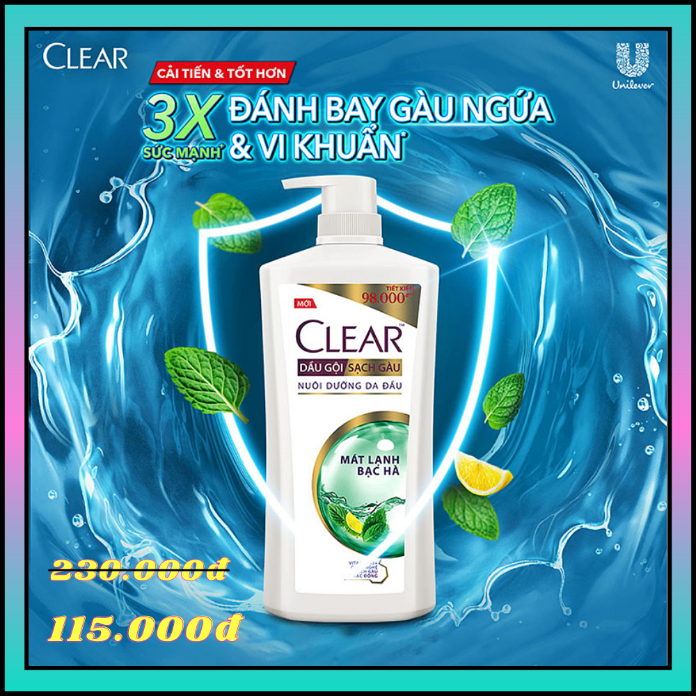 Dầu Gội Đầu Sạch Gàu Clear Mát Lạnh Bạc Hà Đánh Bay Gàu Ngứa Vi Khuẩn 630G