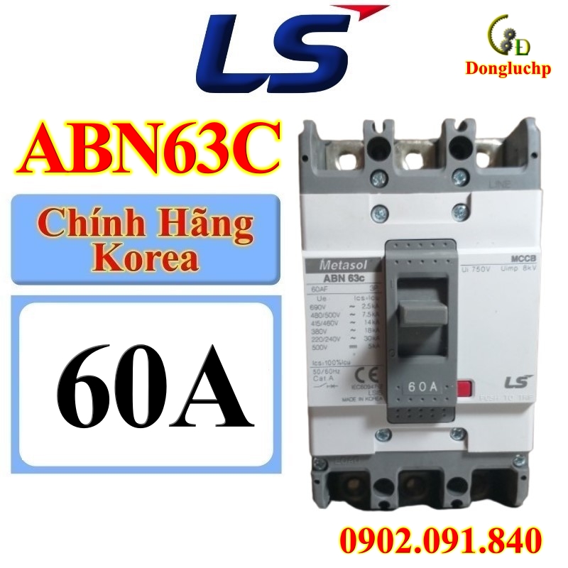 Aptomat 3 pha LS ABN63c 60A Hàn Quốc Át tô mát 3p MCCB dòng cắt ngắn mạch 18kA