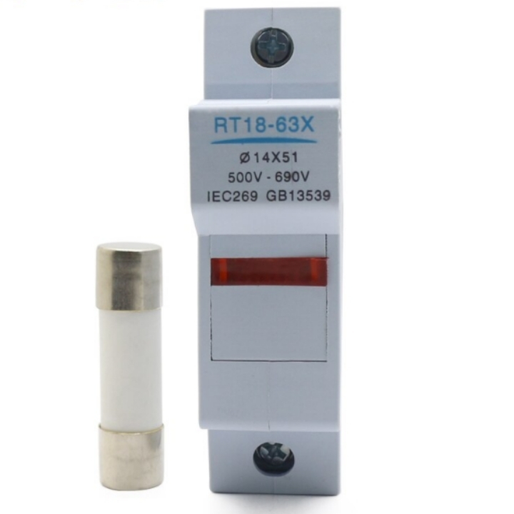 Bộ cầu chì sứ RT18-63X có đèn gồm vỏ chì và ruột chì sứ 32A 40A 50A 63A lắp trên thanh ray 35mm chất