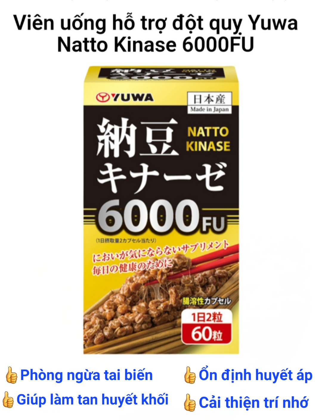 (Quà Biếu Tặng) Hộp Đựng 60 Viên Natto Kinase 6000FU Yuwa Nhật Bản