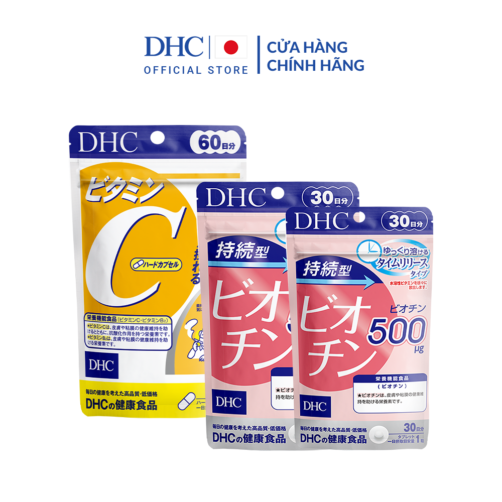 Combo Thực phẩm bảo vệ sức khoẻ DHC BIOTIN (30 ngàyx2) + VITAMIN C (60 Ngày) - Dạng viên uống hỗ trợ