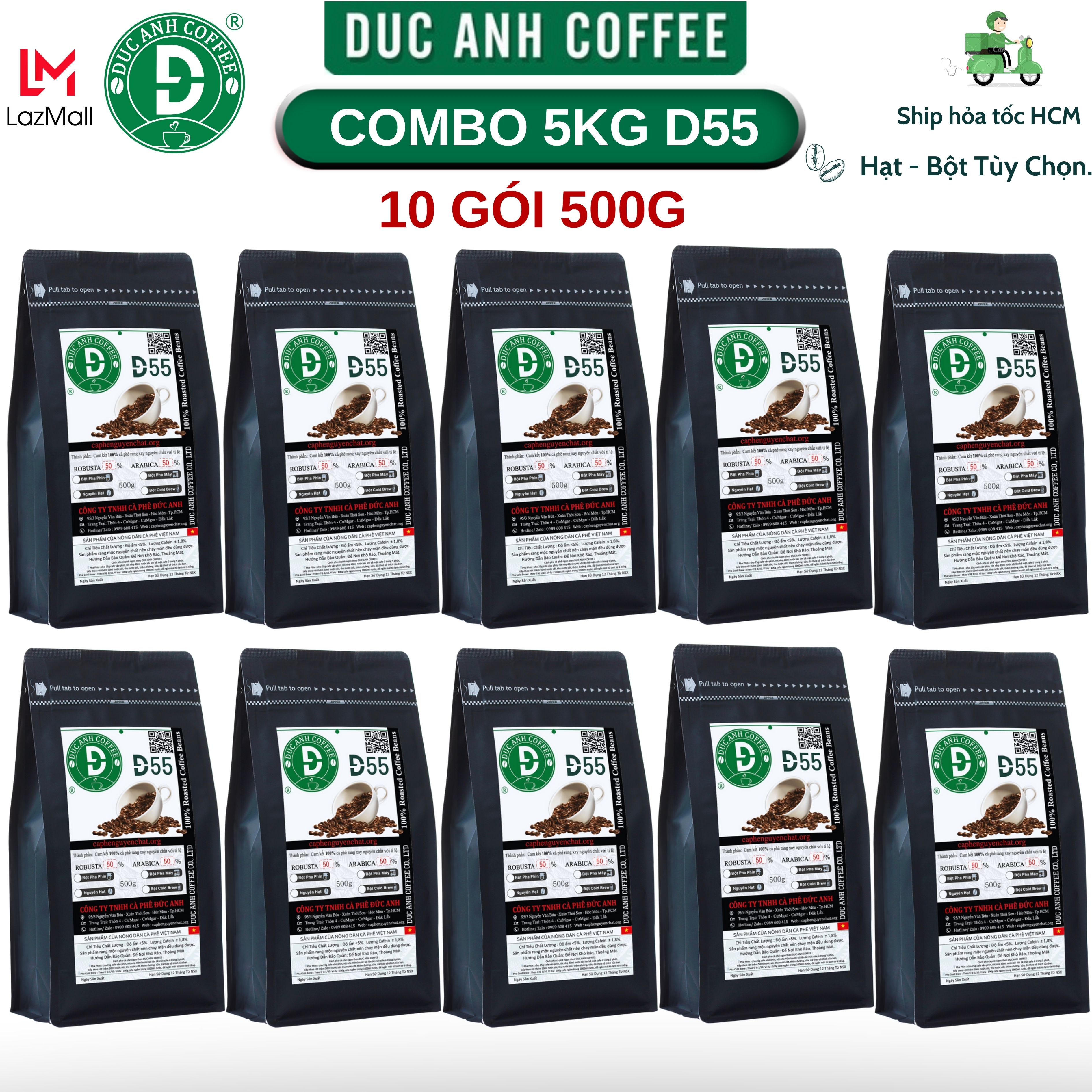 [Có Ship Hỏa Tốc] combo 5kg giá sỉ cho quán cà phê rang mộc DUC ANH COFFEE tùy chọn robusta và arabica - loại cafe được khách hàng ưa chuộng - xay dùng pha phin cafe pha máy cafe hạt - cà phê nguyên chất