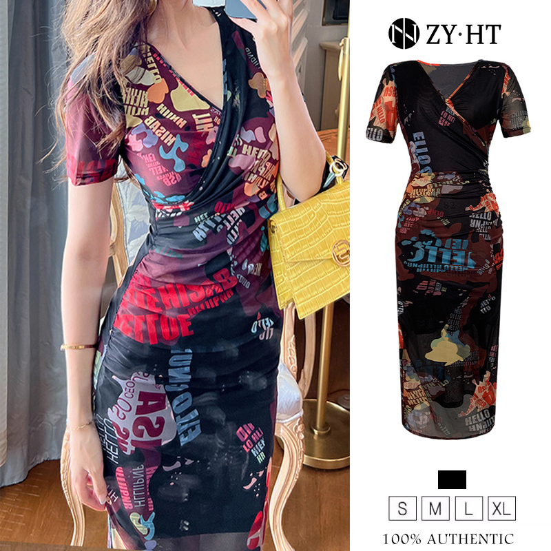 ZYHT (Giải phóng mặt bằng Sử dụng phiếu giảm giá)  đầm body quần áo phụ nữ mới đầm lưới Cổ chữ v ống