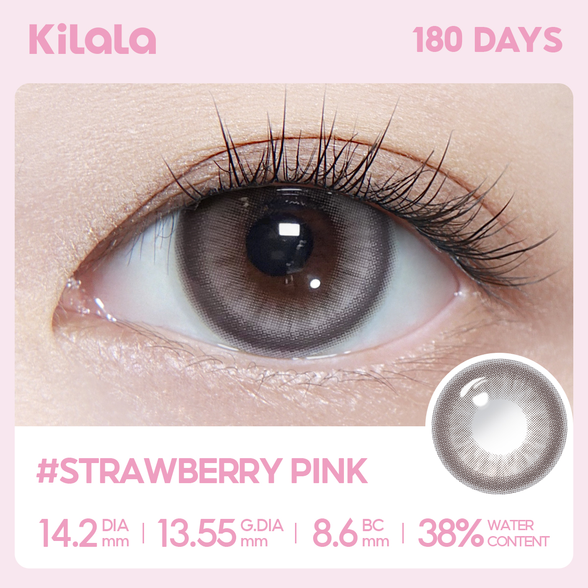 Kilala Kính áp tròng xám 6 tháng Lychee Grey/Ice Litchi Grey/Strawberry Pink DIA 14.2mm kính áp tròn