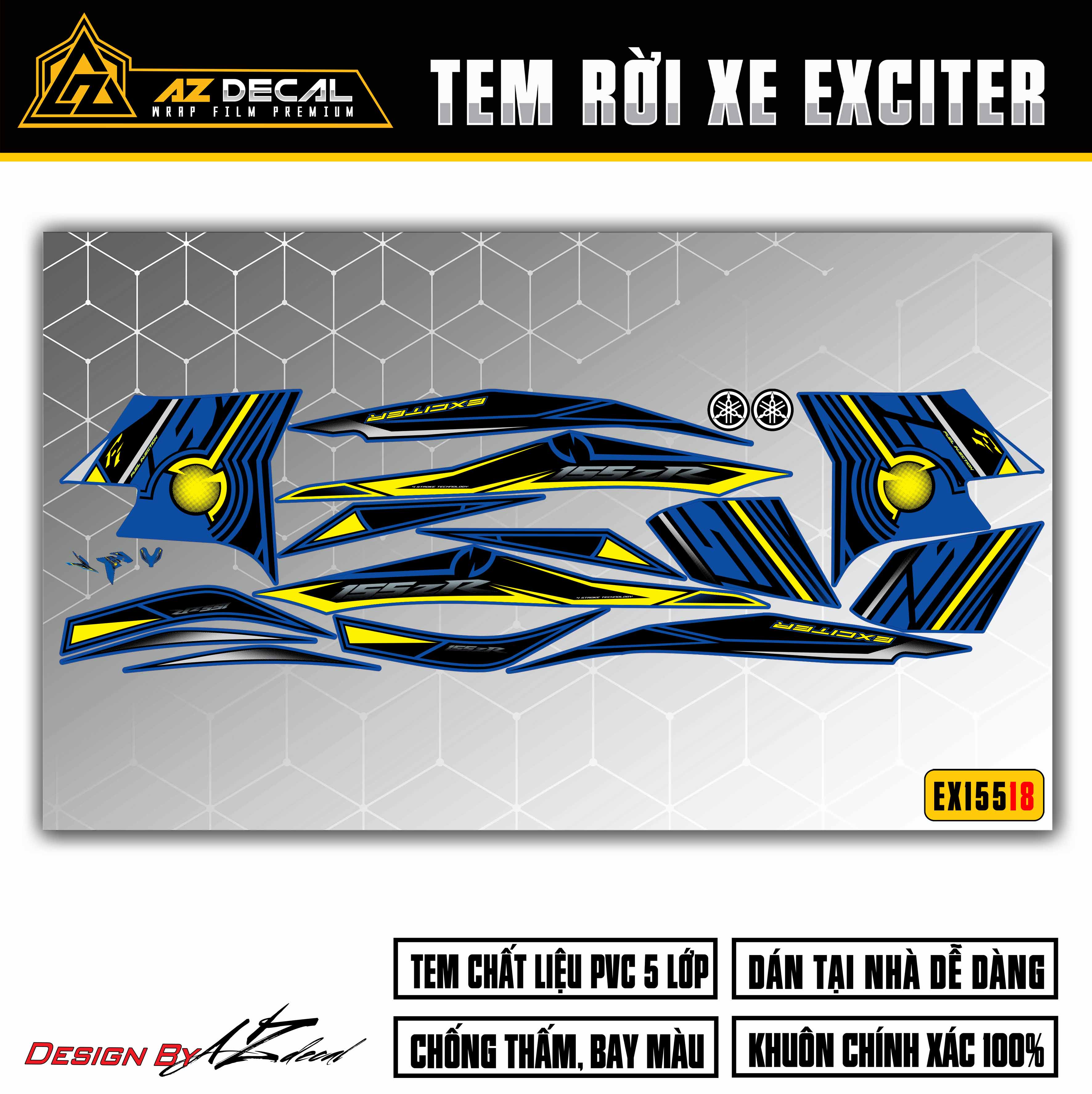 Tem Rời Xe Exciter 155 Mẫu 155ZR | EX15518 | Decal Chế Dán Ex155 Đẹp Cho Xe Đỏ Đen Trắng Xanh GP | A