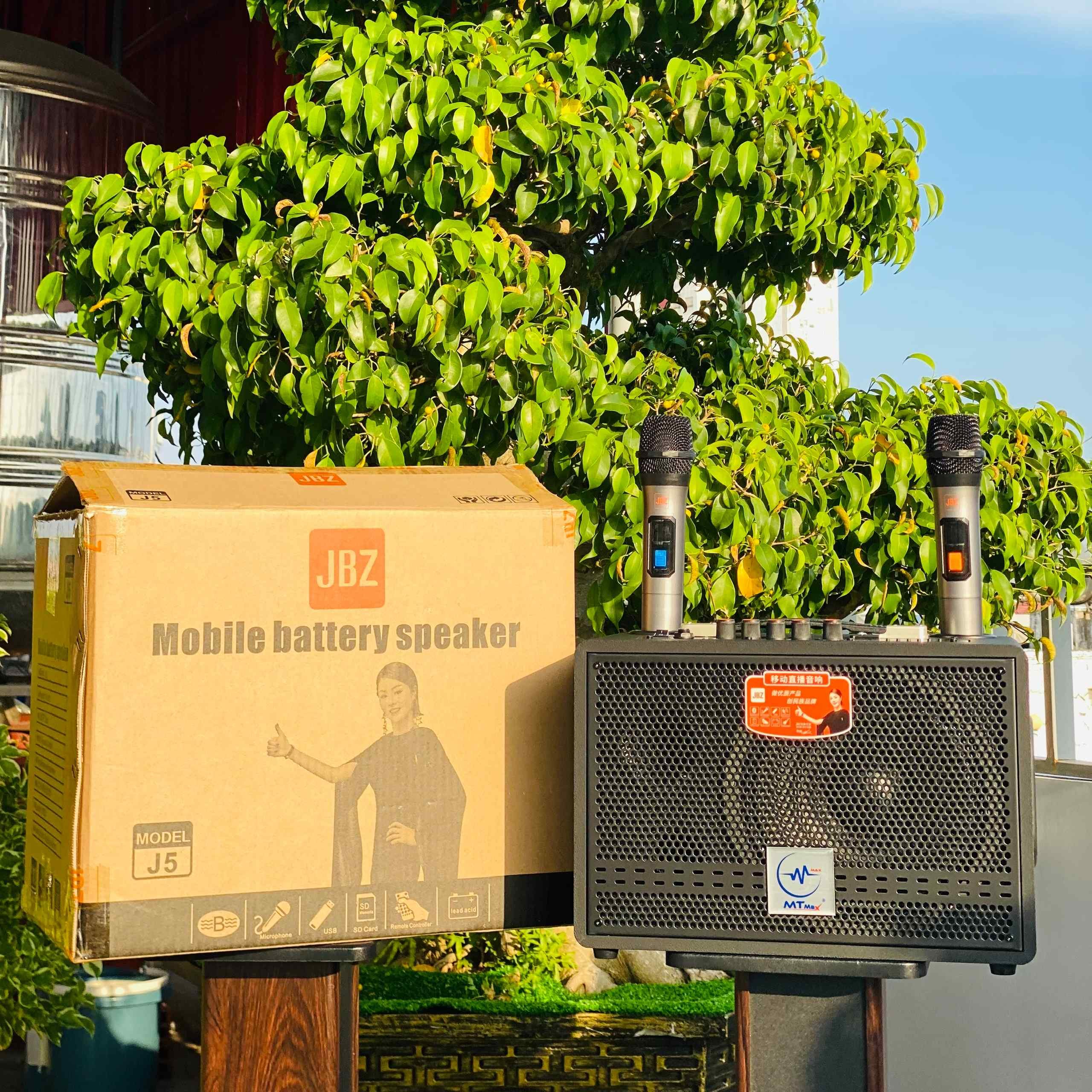 [ Hàng NEW ] Loa Xách Tay Di Động JBZ J5 Bass 20cm Siêu Trầm Kèm 2 Micro Không Dây Bảo Hành 12 Tháng