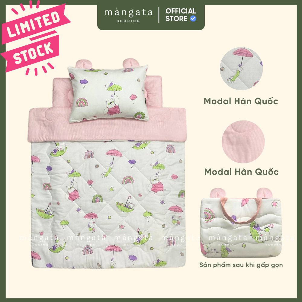 [ĐỆM CHẦN CỐ ĐỊNH -  Chăn to] Bộ chăn gối cho bé mầm non gấp gọn 5 trong 1 Mangata Bedding size 70x1