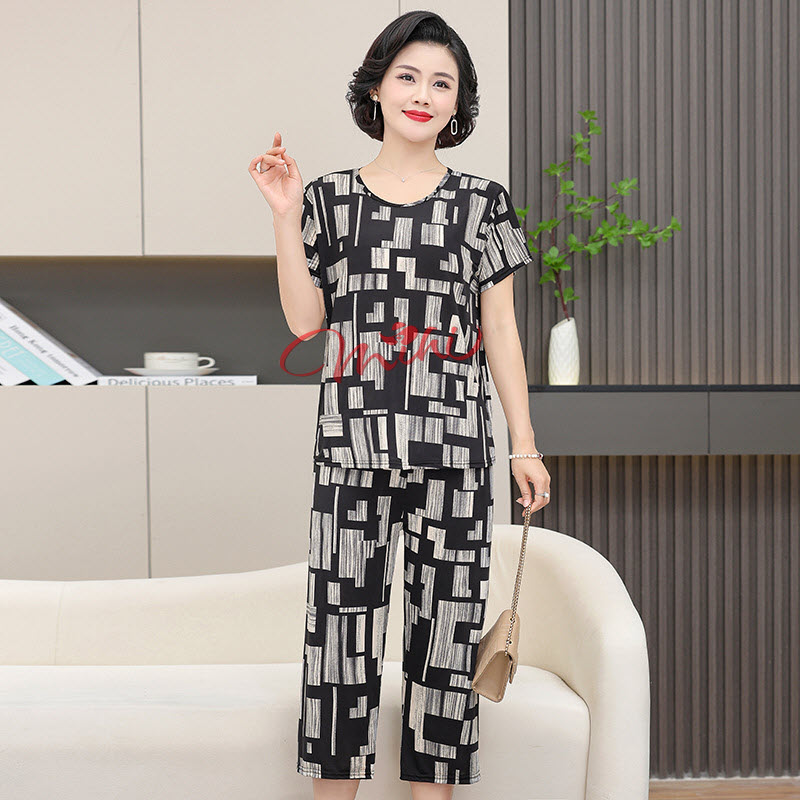 Đồ bộ trung niên nữ ngắn tay B60 bộ quần áo mặc nhà kiểu thời trang cho mẹ cho bà - Shop bộ ngủ mùa 