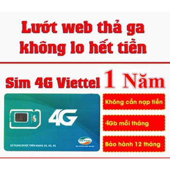 SIM Viettel trọn gói 1 NĂM-GIÁ RẺ- SIM 4G -SIM 4G- SIM DATA-SIM D500 Viettel 4GB 1 THÁNG