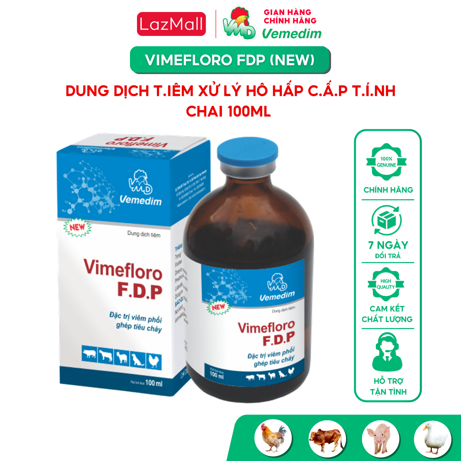 Vemedim Vimefloro FDP (new) - Dung dịch ti.ê.m dùng cho heo bò gà vật nuôi bị về hô hấp tiêu hóa. Ch