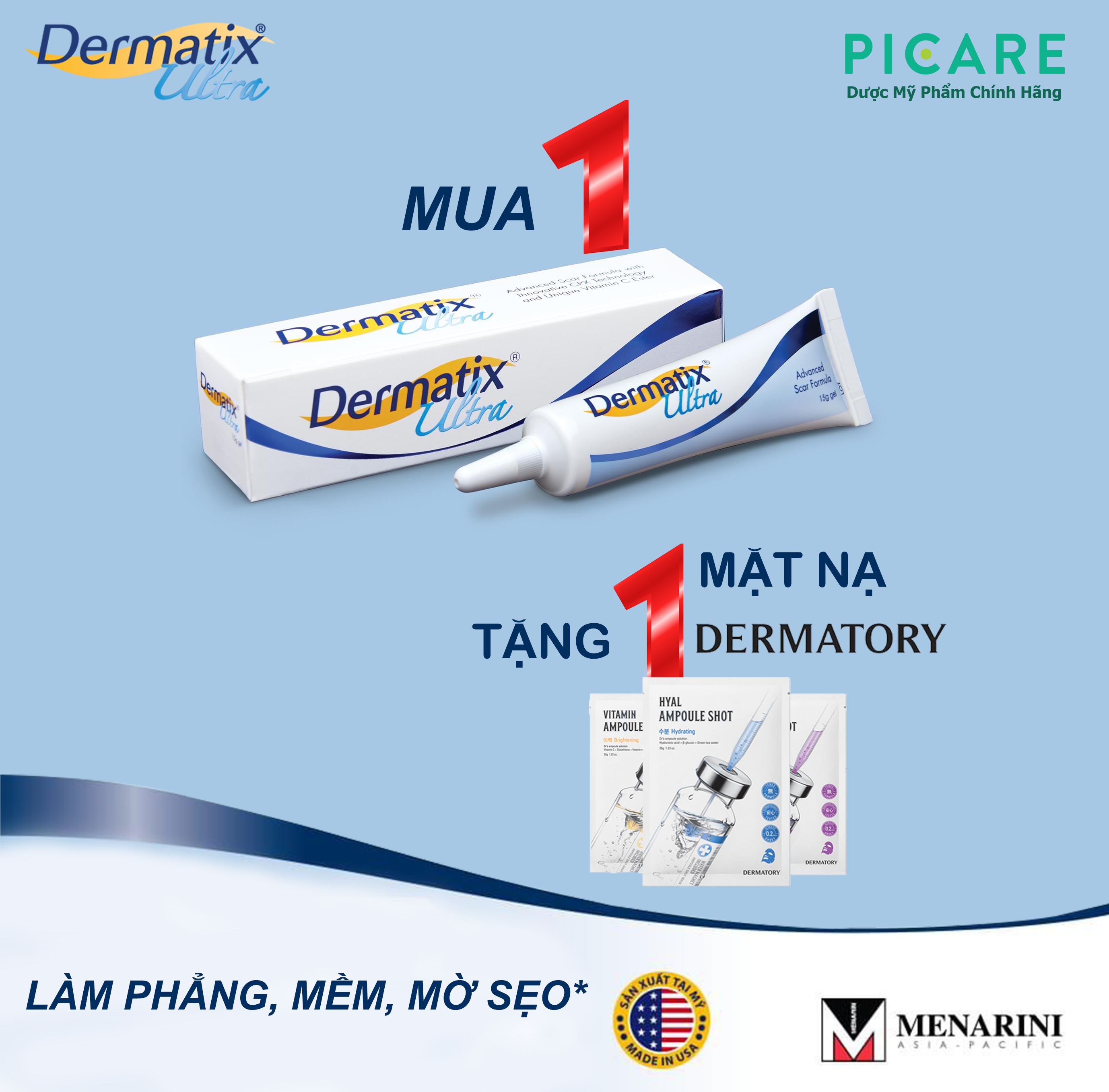 [ Mua 1 Tặng 1] Mua 1 Kem Hỗ Trợ Trị Sẹo Dermatix Ultra 15G Tặng 1 Mặt Nạ Dermatory